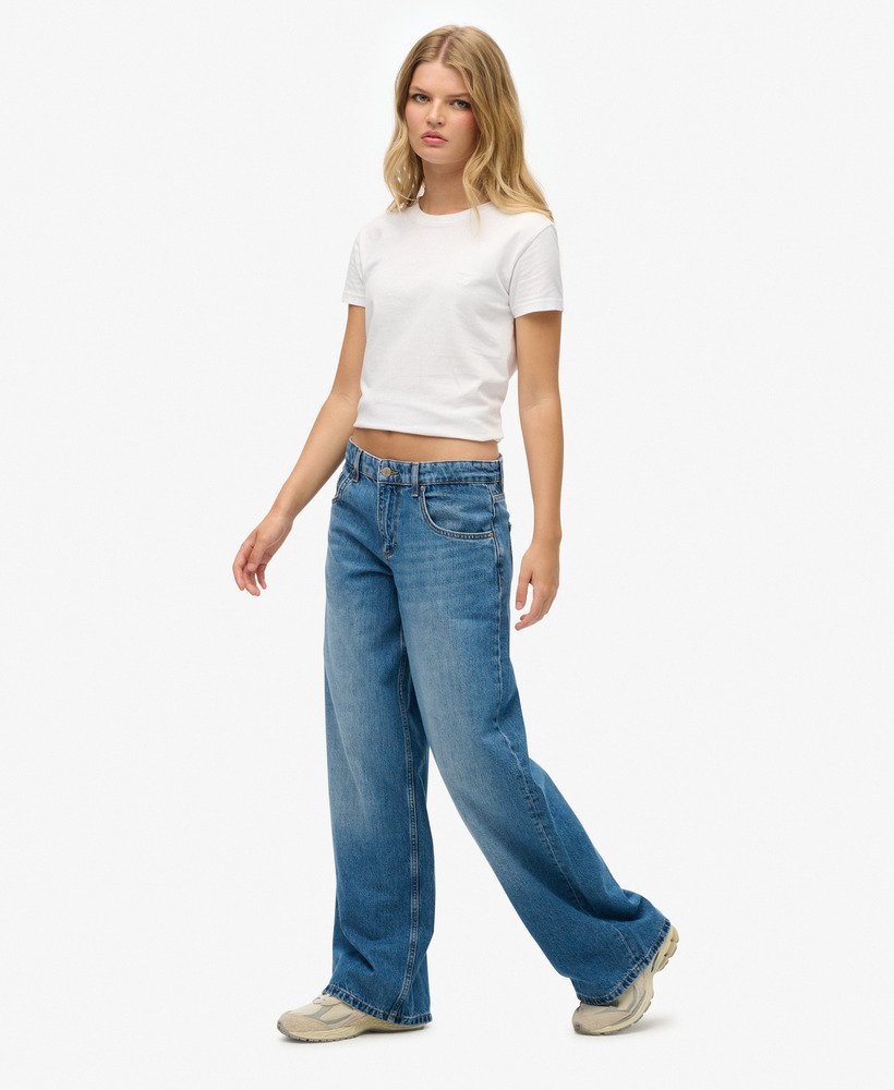 womens Cult Mid Rise Baggy Jeans in Mid Blue Vintage Wash