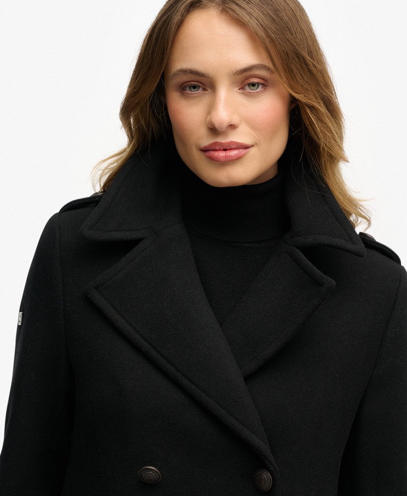 womens Double Breasted Wool Blend Coat in Black | Superdry CA-EN