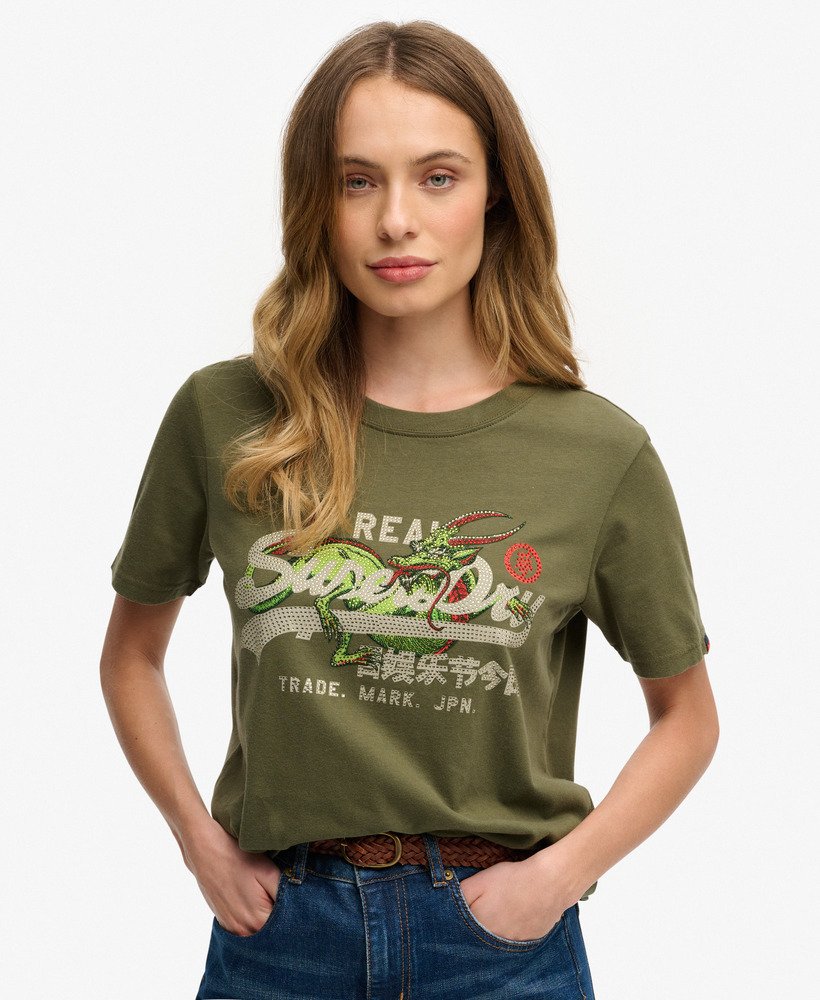 womens Embossed Vintage Logo T-Shirt in Tender Greens