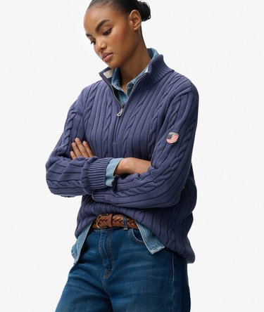 Slouchy Cable Half Zip Jumper Image 2