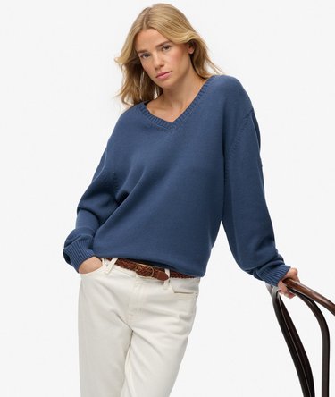 Oversized V Neck Jumper Image 2