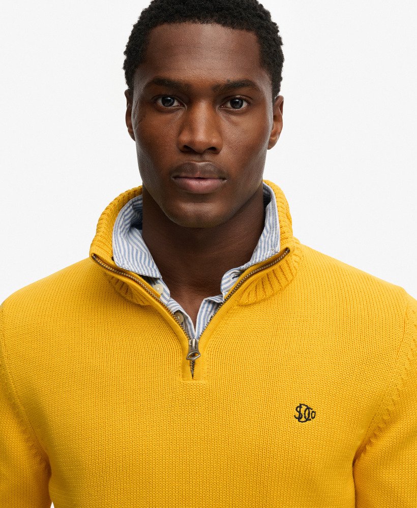 mens Cotton Half Zip Knit Jumper in Volt Yellow | Superdry US