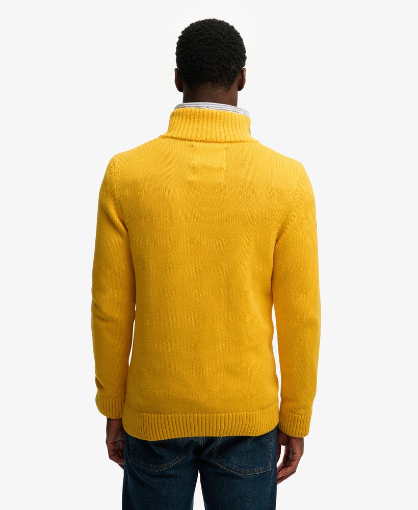 SR Original Half Zip［Mustard］simianring mens Cotton Half Zip Knit Jumper in Volt Yellow | Superdry US