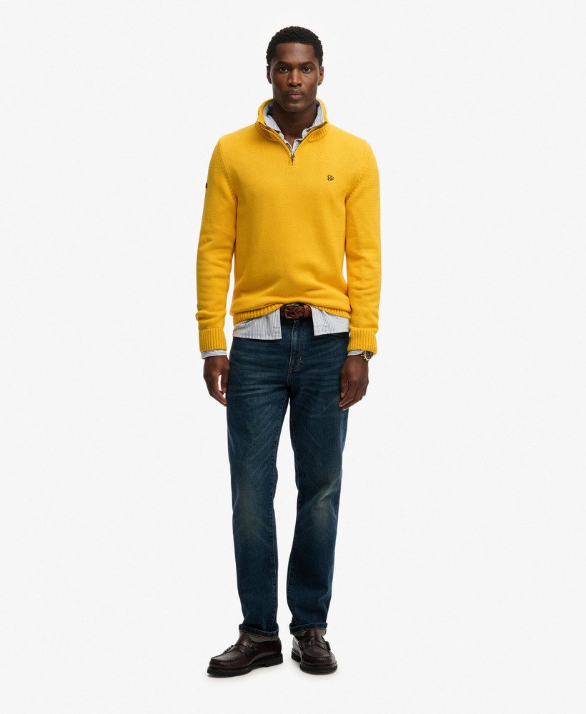 SR Original Half Zip［Mustard］simianring mens Cotton Half Zip Knit Jumper in Volt Yellow | Superdry US