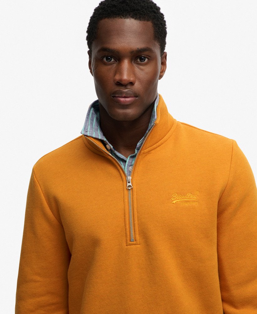 mens Vintage Logo Embroidered Half Zip in Thrift Gold Marl