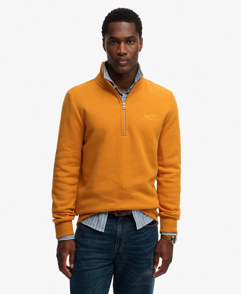 mens Vintage Logo Embroidered Half Zip in Thrift Gold Marl