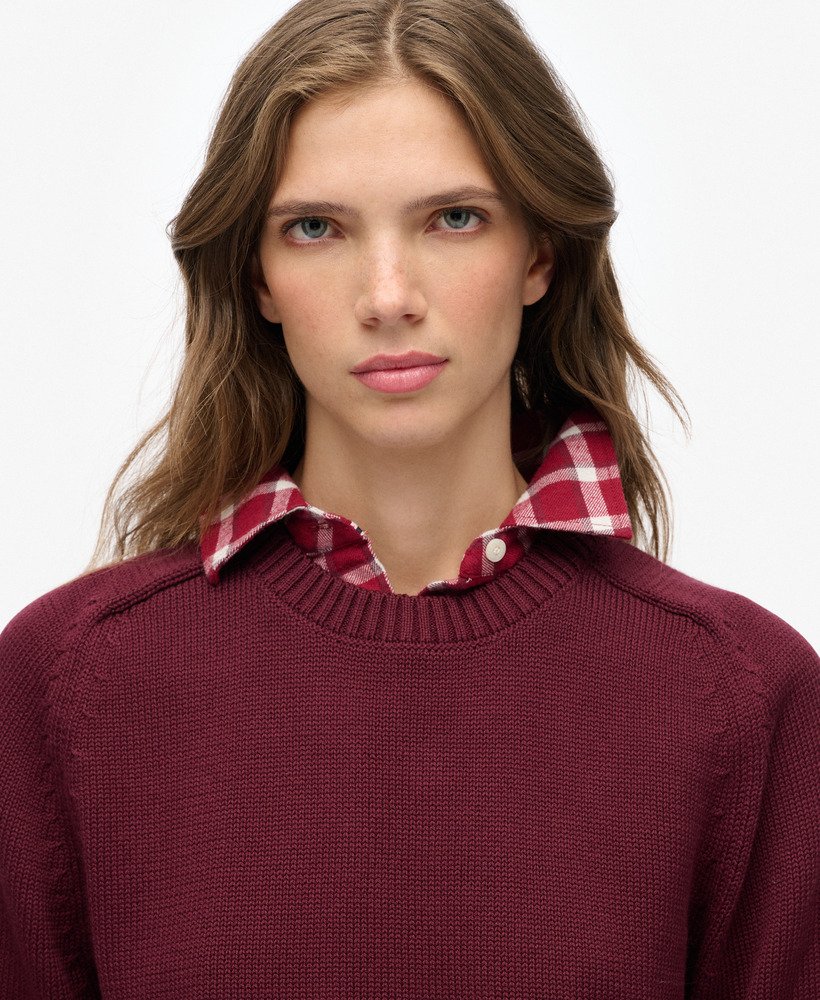 womens Slouchy Knitted Crew Jumper in Port Red | Superdry UK