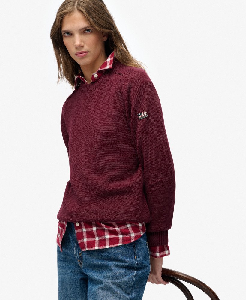 womens Slouchy Knitted Crew Jumper in Port Red | Superdry UK