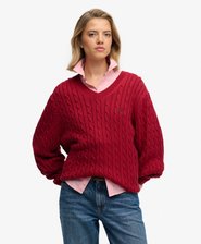 Oversized V Neck Cable Jumper