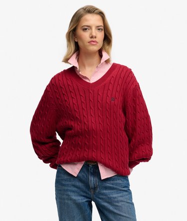 Oversized V Neck Cable Jumper Image 1