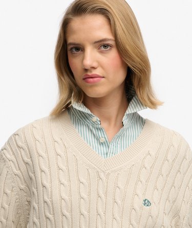 Oversized V Neck Cable Jumper Image 4