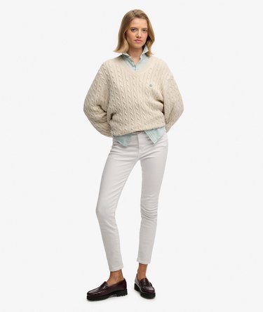 Oversized V Neck Cable Jumper Image 3