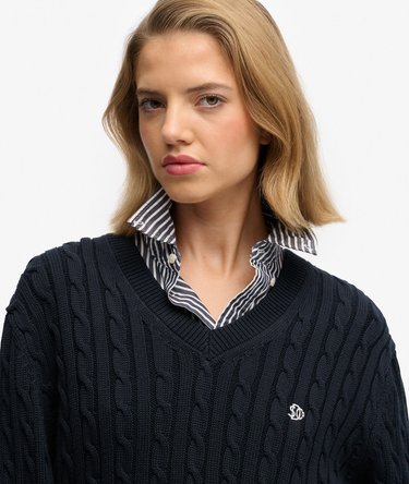 Oversized V Neck Cable Jumper Image 4