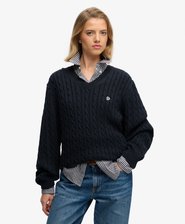 Oversized V Neck Cable Jumper
