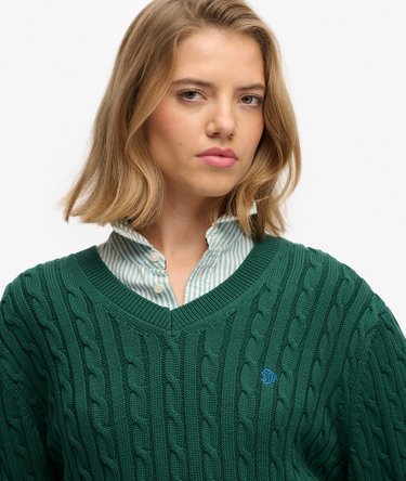 Oversized V Neck Cable Jumper Image 4