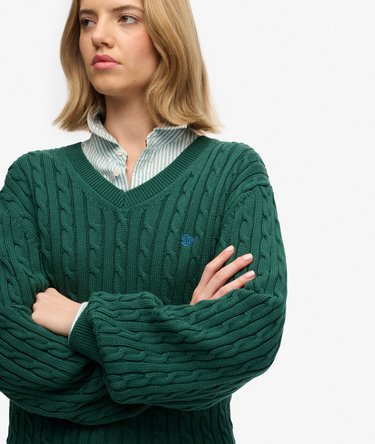 Oversized V Neck Cable Jumper Image 2