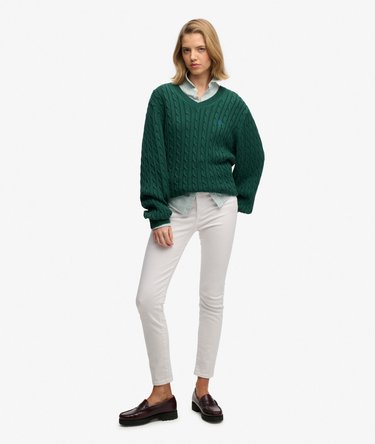 Oversized V Neck Cable Jumper Image 3