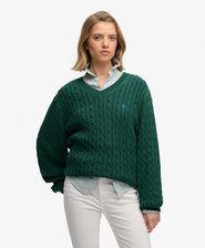 Oversized V Neck Cable Jumper