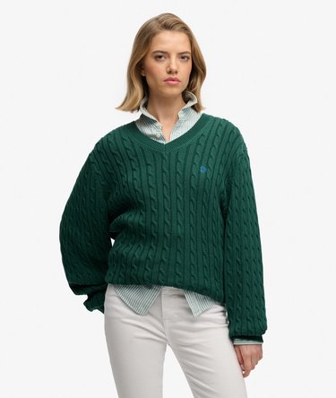 Oversized V Neck Cable Jumper Image 1