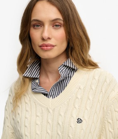Oversized V Neck Cable Jumper Image 4