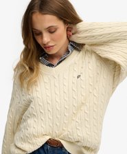Oversized V Neck Cable Jumper