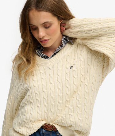 Oversized V Neck Cable Jumper Image 2