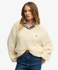 Oversized V Neck Cable Jumper