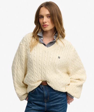 Oversized V Neck Cable Jumper Image 1