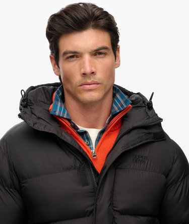 Black Puffer Jacket with Hood Image 3