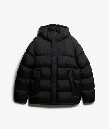 Black Puffer Jacket with Hood Image 7