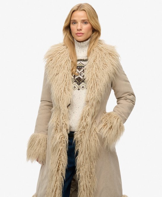 Manteau long femme en fausse fourrure pour l’hiver