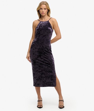 Lace Back Velvet Midi Dress Image 1