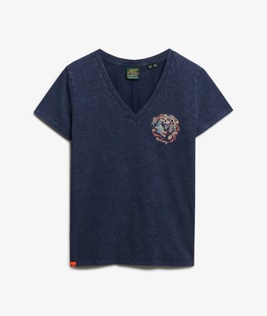 Afslappet Suika T-shirt med V-hals og metallicfarvet grafik Image 7