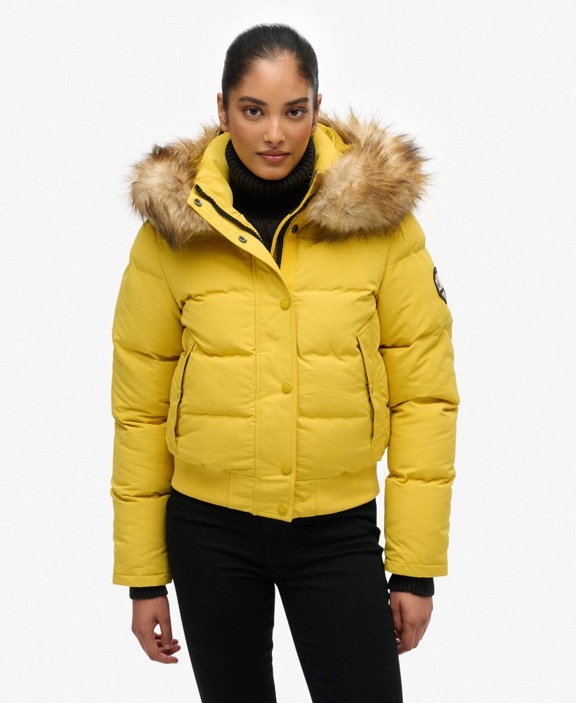 womens Everest Hooded Bomber Jacket in Sulphur Yellow | Superdry US