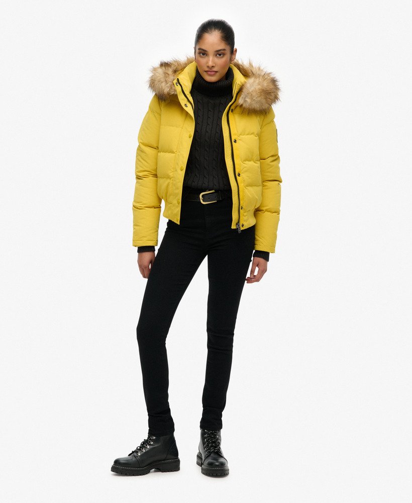 womens Everest Hooded Bomber Jacket in Sulphur Yellow | Superdry US