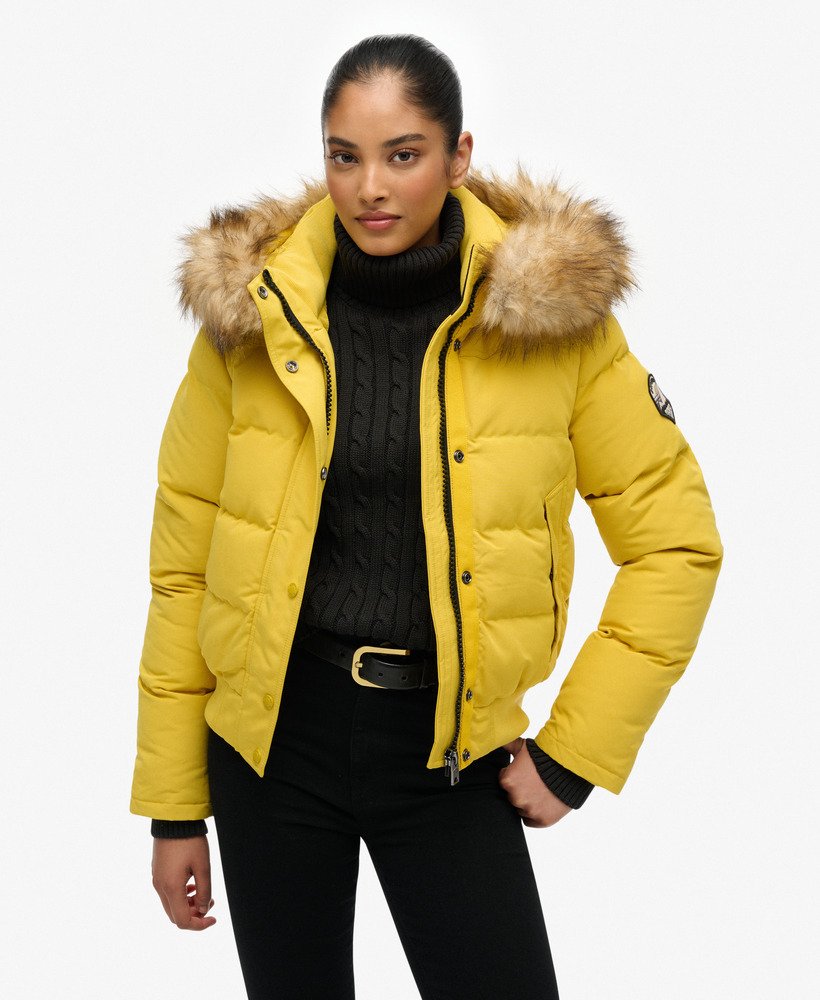 womens Everest Hooded Bomber Jacket in Sulphur Yellow | Superdry US