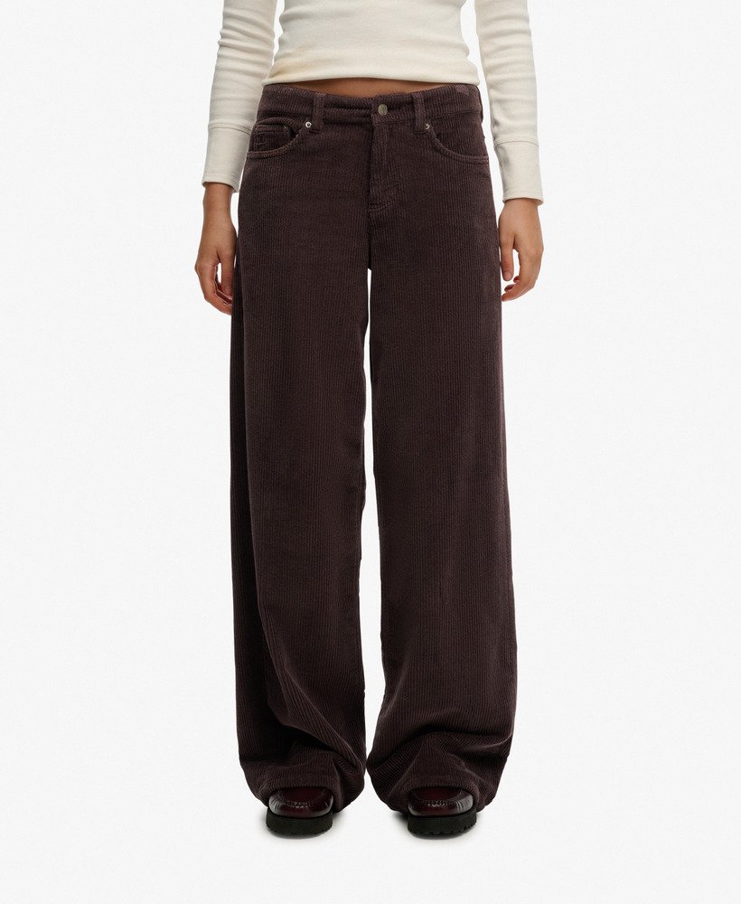 womens Mid Rise Baggy Jumbo Cord Pants in Dark Oak Brown | Superdry US