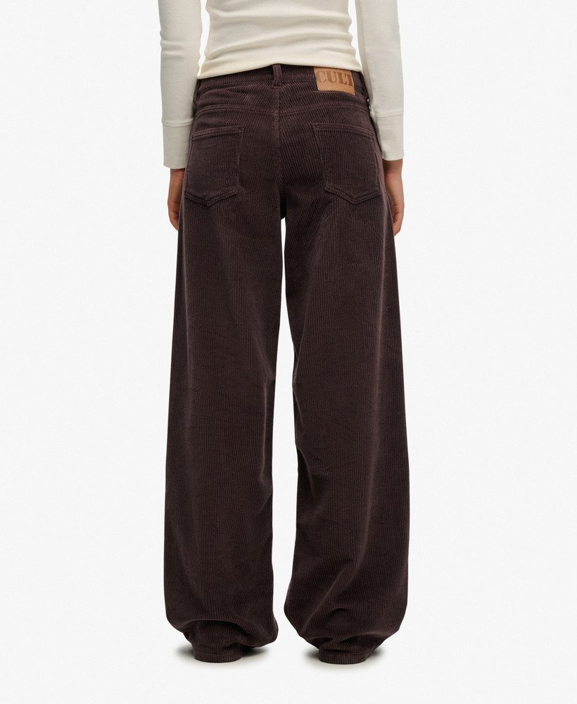 womens Mid Rise Baggy Jumbo Cord Pants in Dark Oak Brown | Superdry UK