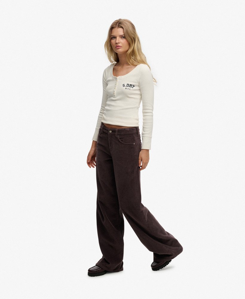 womens Mid Rise Baggy Jumbo Cord Pants in Dark Oak Brown | Superdry US