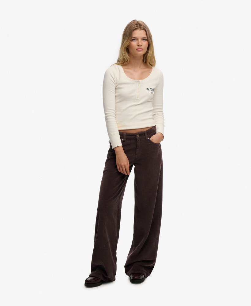 womens Mid Rise Baggy Jumbo Cord Pants in Dark Oak Brown