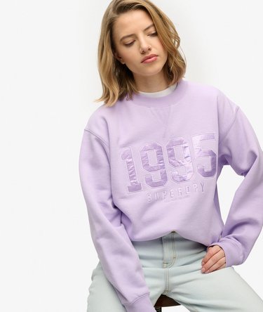 Varsity Satin Applique Crew Sweatshirt Image 2