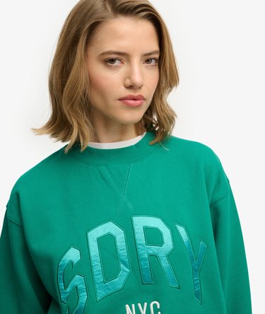 Varsity Satin Applique Crew Sweatshirt Image 4