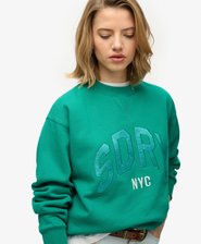 Varsity Satin Applique Crew Sweatshirt