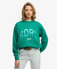Varsity Satin Applique Crew Sweatshirt