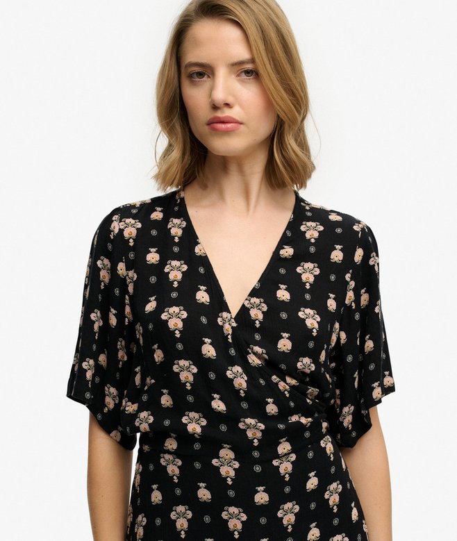 Printed Wrap Midi Dress