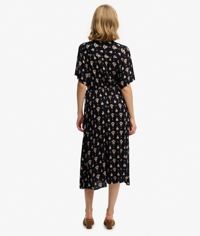 Printed Wrap Midi Dress