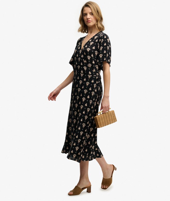 Printed Wrap Midi Dress