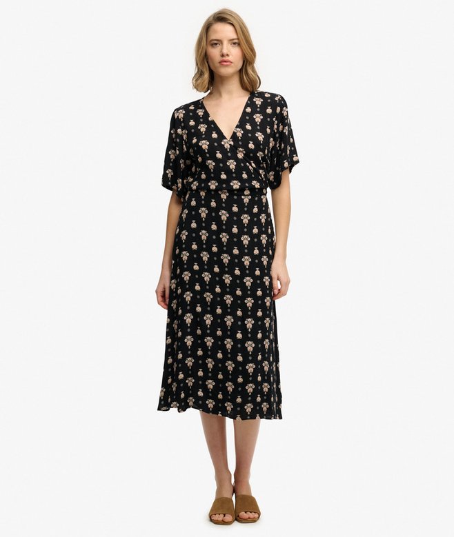 Printed Wrap Midi Dress