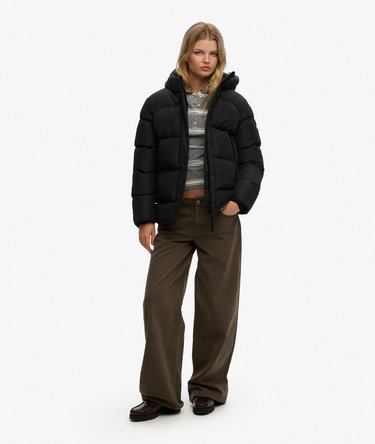 Hooded Mid Length Sports Puffer Jacket Image 3