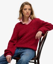 Oversized V Neck Cable Jumper